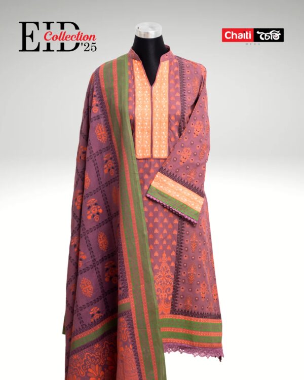 Brick Red Embroidered Pure Cotton Three Piece