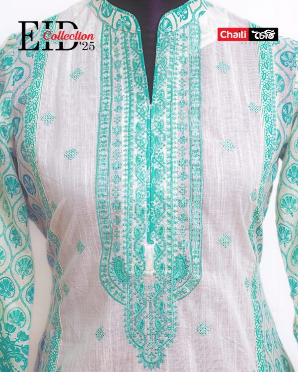 Turquoise Embroidered Loom Cotton Three Piece - Image 3