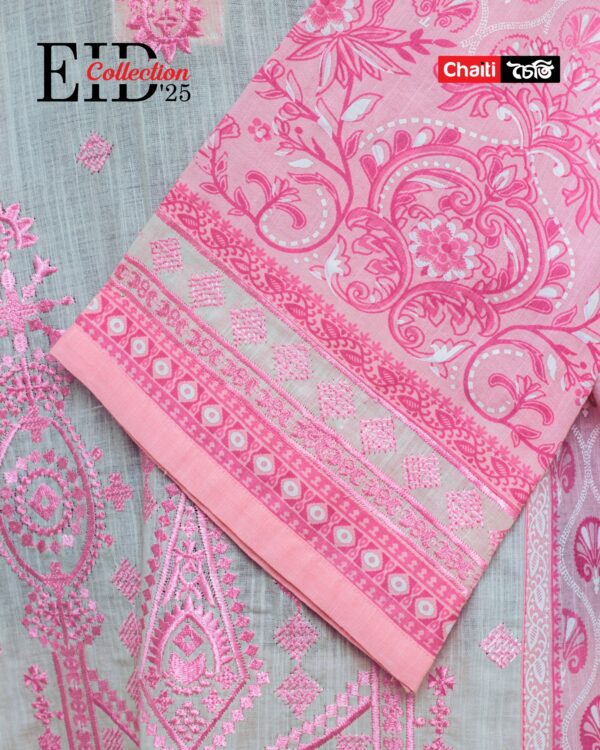 Pink Embroidered Loom Cotton Three Piece - Image 2
