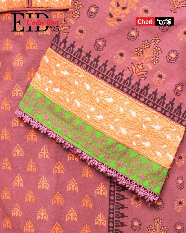 Brick Red Embroidered Pure Cotton Three Piece - Image 3