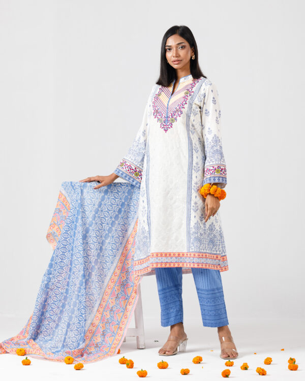 Spring Blue Embroidered Pure Cotton- AD00