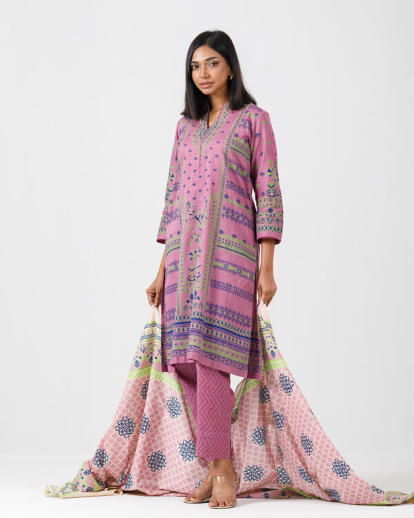 Purple Screenprinted Pure Cotton Three Piece