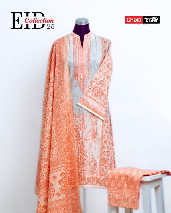 Bright Orange Embroidered Loom Cotton Three Piece - Image 3