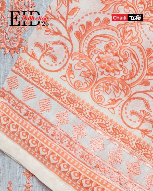 Bright Orange Embroidered Loom Cotton Three Piece - Image 2