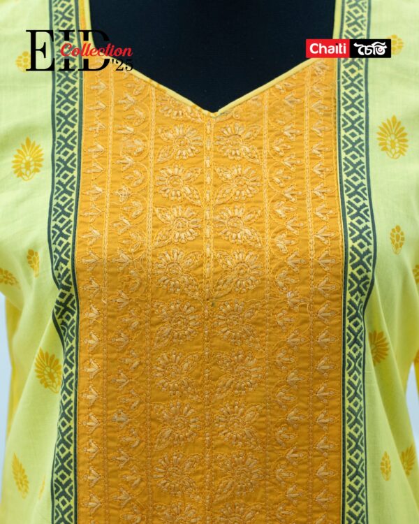 Orange Embroidered Pure Cotton Three Piece - Image 3