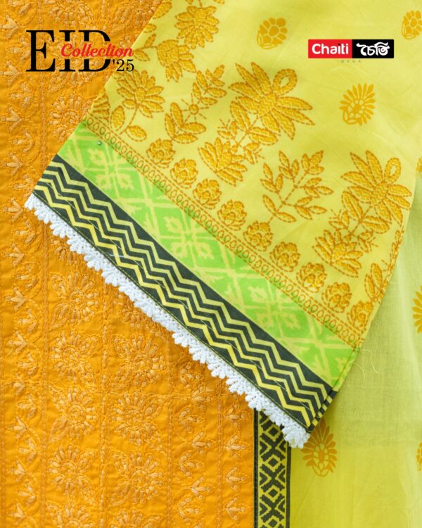 Orange Embroidered Pure Cotton Three Piece - Image 2