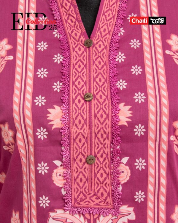 Fuchsia Embroidered Pure Cotton Three Piece - Image 3