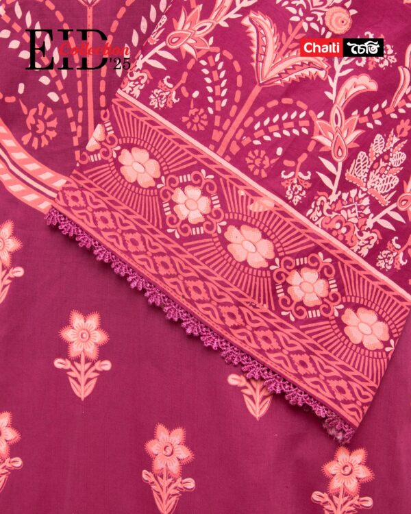 Fuchsia Embroidered Pure Cotton Three Piece - Image 2