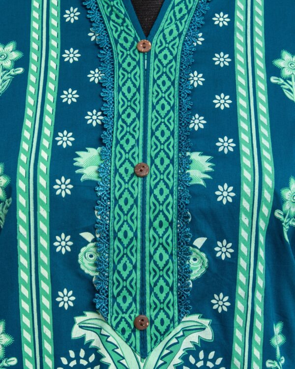 Teal Embroidered Pure Cotton Three Piece - Image 3