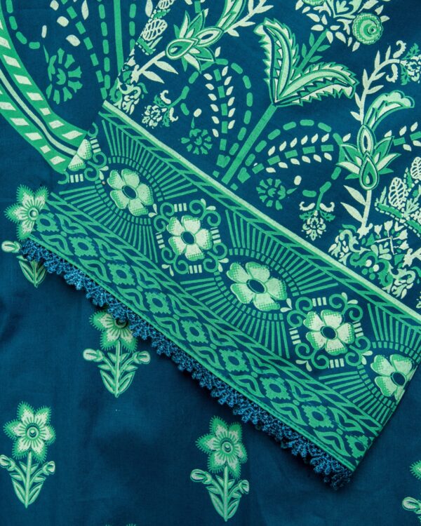 Teal Embroidered Pure Cotton Three Piece - Image 2