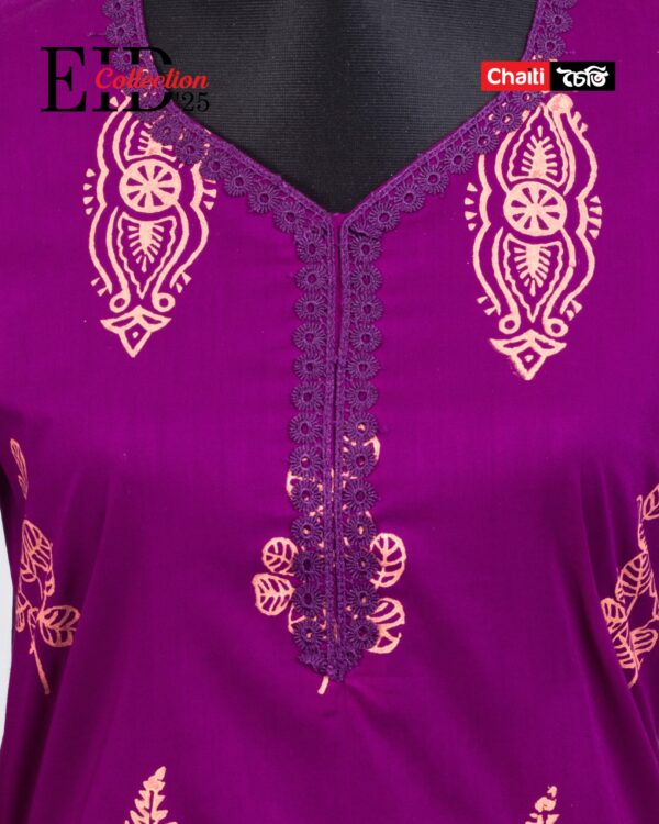 Purple Premium Pure Cotton Readymade Three Piece - Image 3