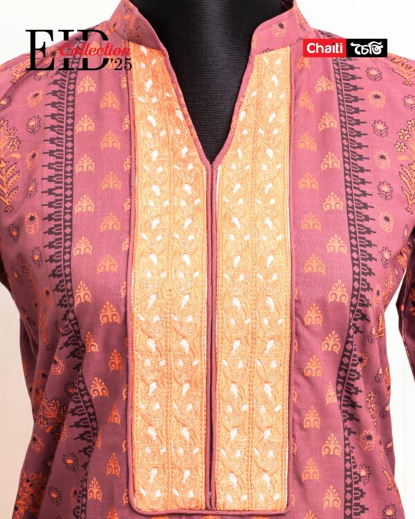 Brick Red Embroidered Pure Cotton Three Piece - Image 2