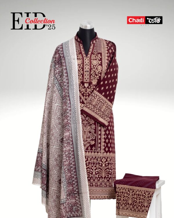 Dark Brown Chaiti Printed Pure Cotton Three Piece - Image 4