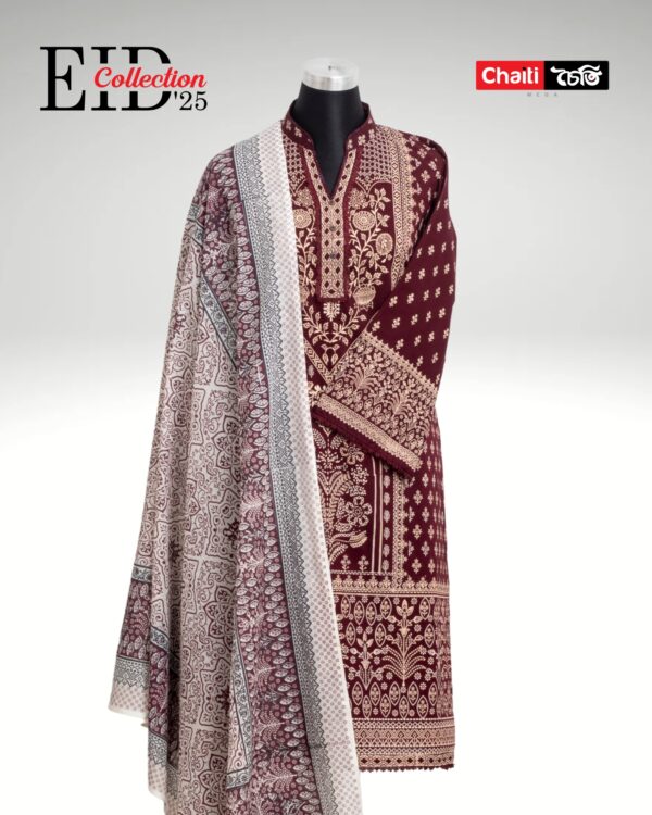 Dark Brown Chaiti Printed Pure Cotton Three Piece