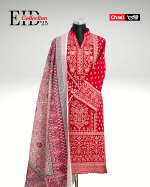 Red Chaiti Printed Pure Cotton Three Piece