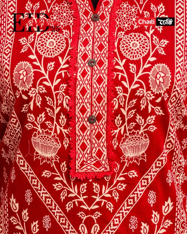Red Chaiti Printed Pure Cotton Three Piece - Image 3
