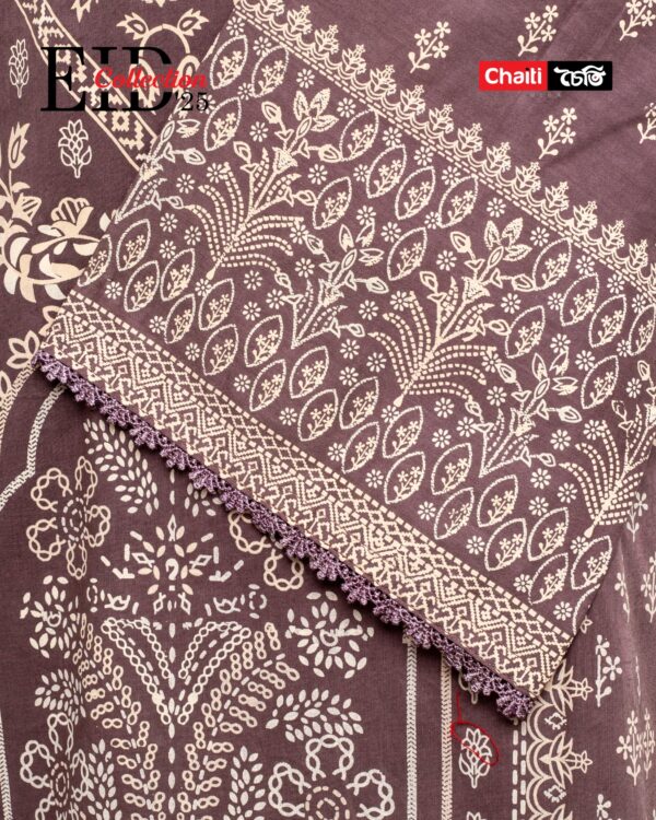 Biscuit Brown Chaiti Printed Pure Cotton Three Piece - Image 3