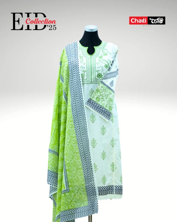 Leafy Green Embroidered Loom Cotton Three Piece