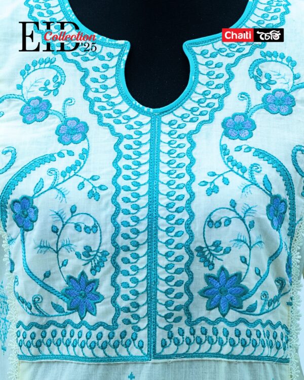 Sky Blue Embroidered Loom Cotton Three Piece - Image 3
