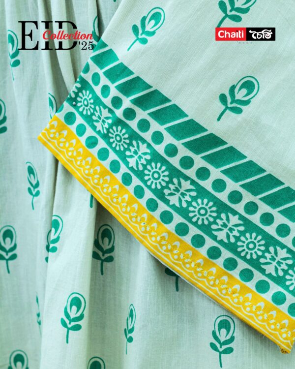 Festive Summer Exclusive Green Loom Cotton Three Piece - Image 2