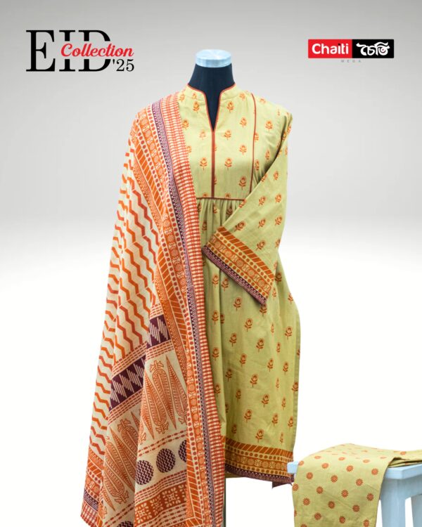 Festive Summer Exclusive Golden Loom Cotton Three Piece - Image 3