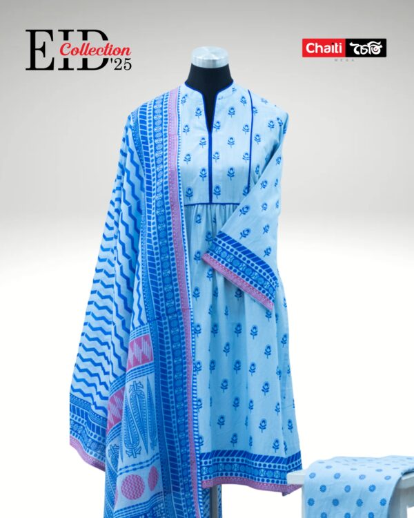 Festive Summer Exclusive Blue Loom Cotton Three Piece - Image 4