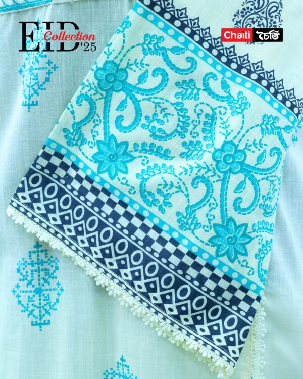Sky Blue Embroidered Loom Cotton Three Piece - Image 2