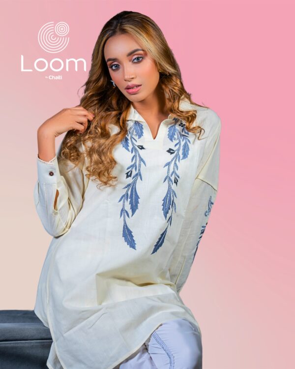 Loom's Hand Embroidered Trendy One Piece- Blue Feather - Image 3