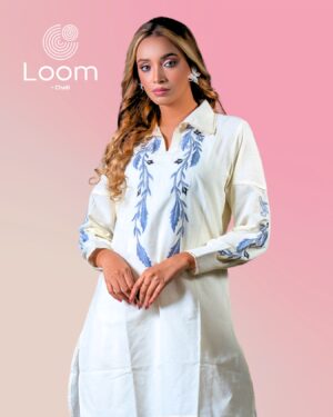 Loom's Hand Embroidered Trendy One Piece- Blue Feather