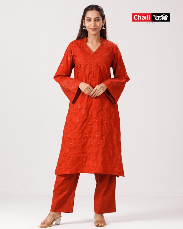 Embroidered Premium Pure Cotton Co-Ords- Flame