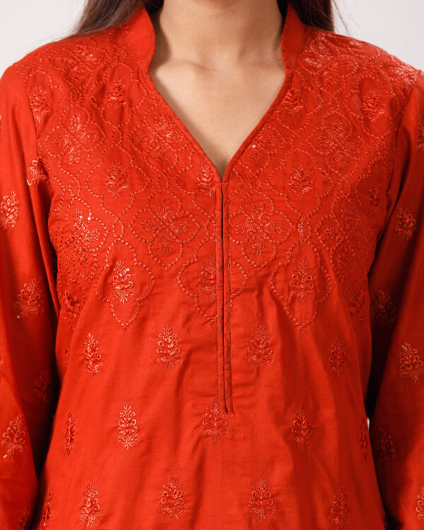Embroidered Premium Pure Cotton Co-Ords- Flame - Image 2
