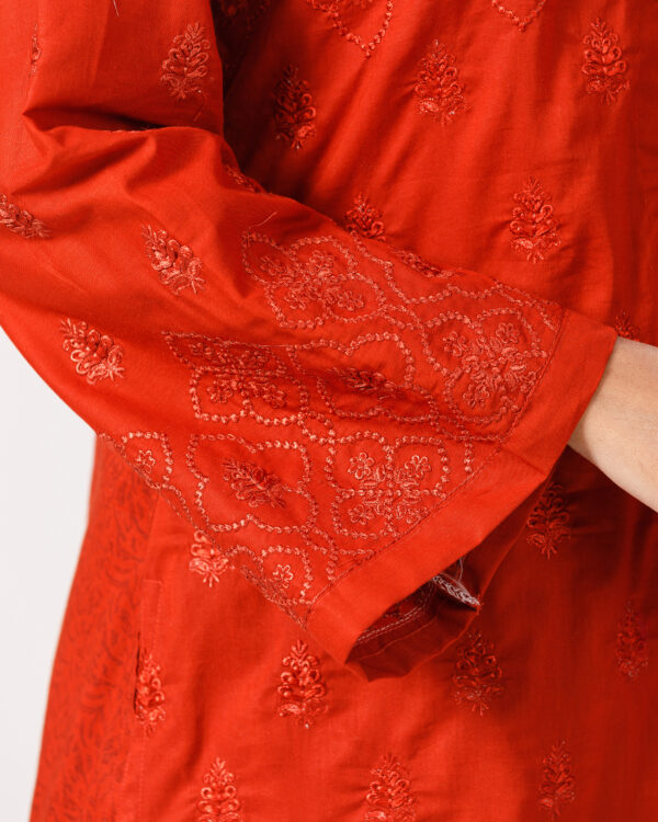 Embroidered Premium Pure Cotton Co-Ords- Flame - Image 3