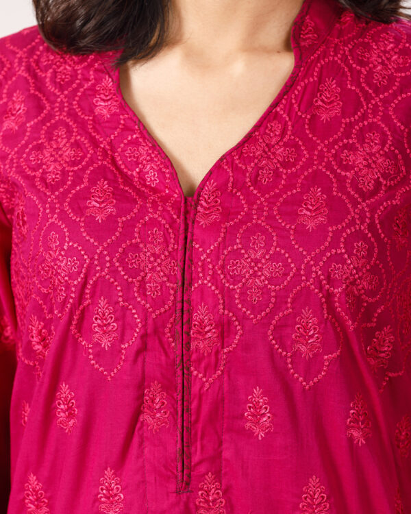 Embroidered Premium Pure Cotton Co-Ords- Berry - Image 3