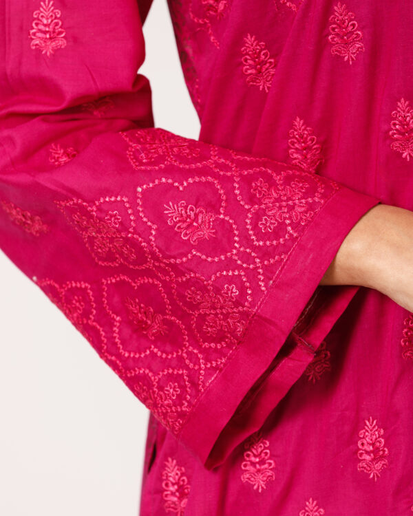 Embroidered Premium Pure Cotton Co-Ords- Berry - Image 2