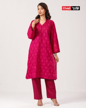 Embroidered Premium Pure Cotton Co-Ords- Berry