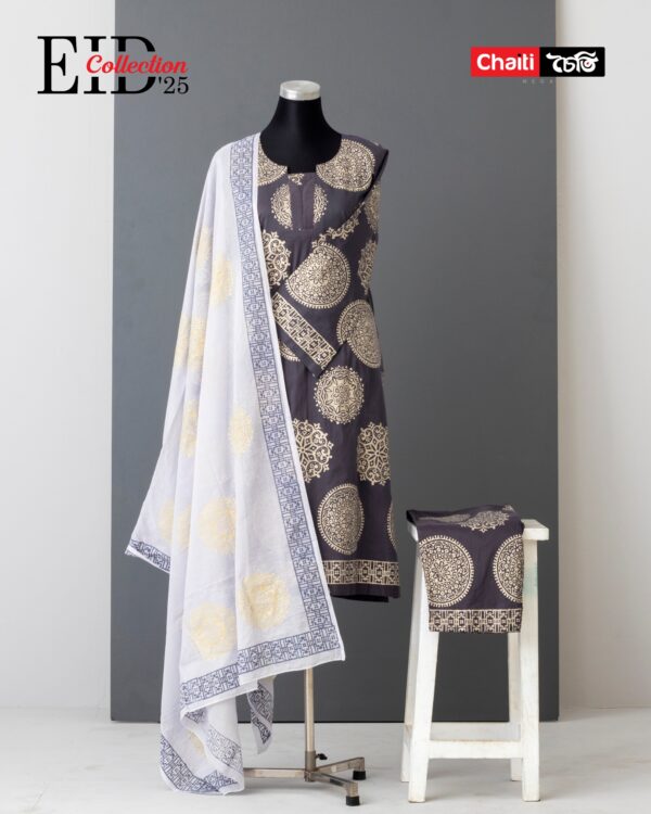 Charcoal Premium Pure Cotton Readymade Three Piece